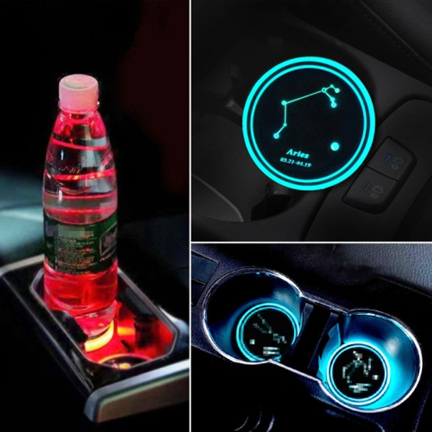 2 PCS Car Constellation Series AcrylicColorful USB Charger Water Cup Groove LED Atmosphere Light(Aries)