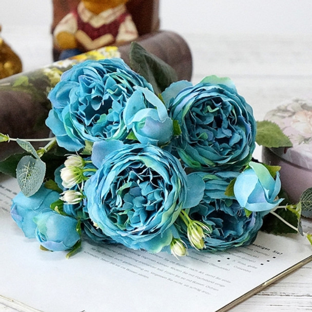 5 PCS Artificial Rose Flowers Small Bouquet Flores Home Party Wedding Fake Flower Decoration(Blue)