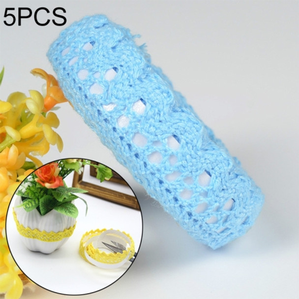 5 PCS Cotton Lace Fabric White Crochet Lace Roll Ribbon Knit Adhesive Tape Sticker Craft Decoration Stationery Supplies(Blue)