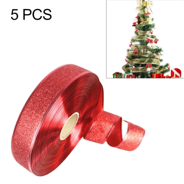 5 PCS 2m Christmas Party Decoration Glitter Powder Christmas Tree Decoration Ribbon(Red)