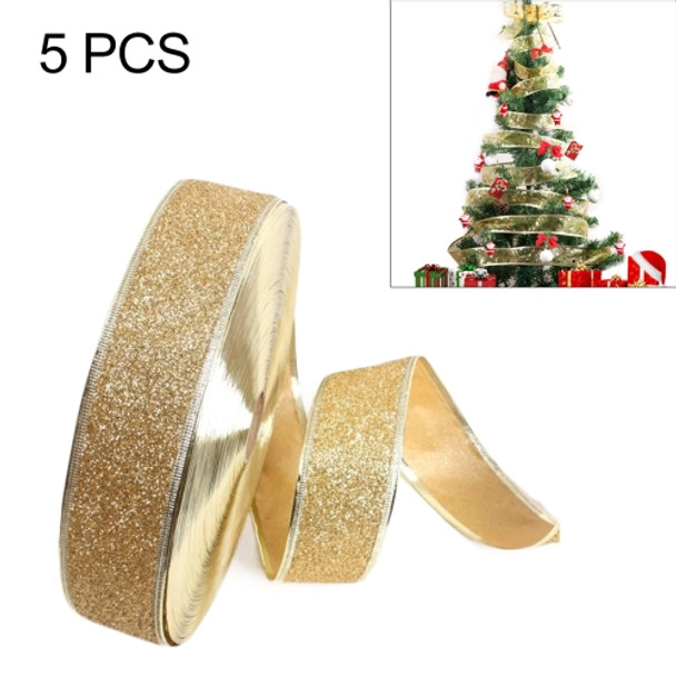5 PCS 2m Christmas Party Decoration Glitter Powder Christmas Tree Decoration Ribbon(Gold)