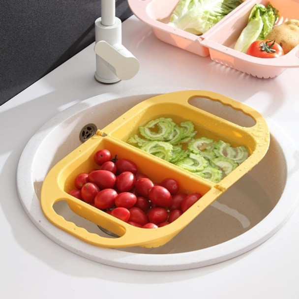Kitchen Household Creative Folding Fruit Basket Plastic Vegetable Draining Basket(Yellow)