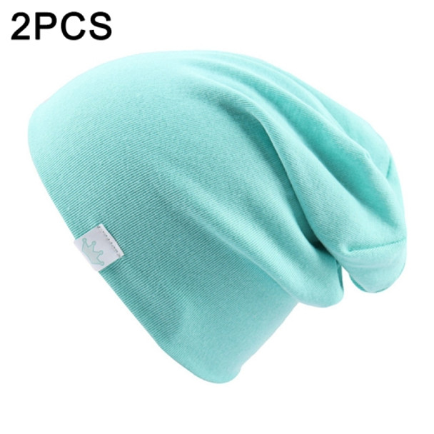 2 PCS Cute Solid Knitted Cotton Hat Beanies Autumn Winter Warm Earmuff Colorful Crown Caps For Newborn Baby Children(Ocean Blue)