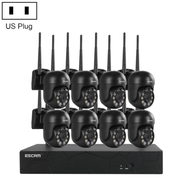 ESCAM WNK618 3.0 Million Pixels 8-channel Wireless Dome Camera HD NVR Security System, Support Motion Detection & Two-way Audio & Full-color Night Vision & TF Card, US Plug