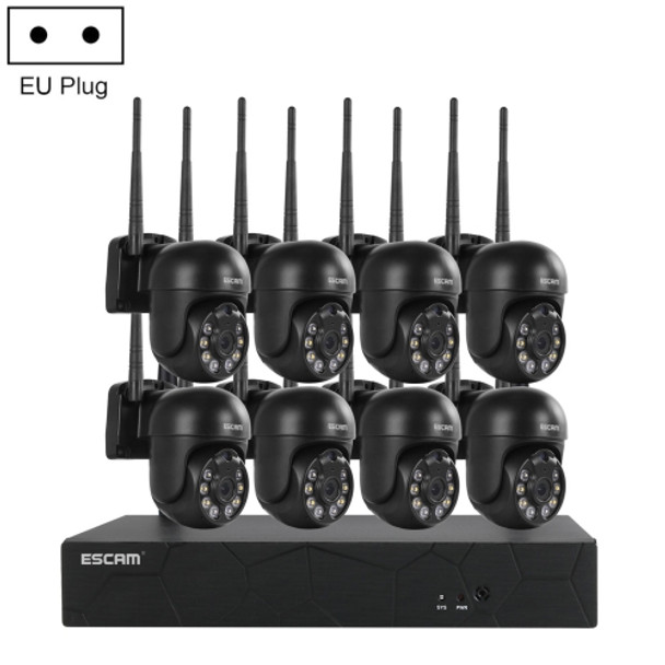 ESCAM WNK618 3.0 Million Pixels 8-channel Wireless Dome Camera HD NVR Security System, Support Motion Detection & Two-way Audio & Full-color Night Vision & TF Card, EU Plug