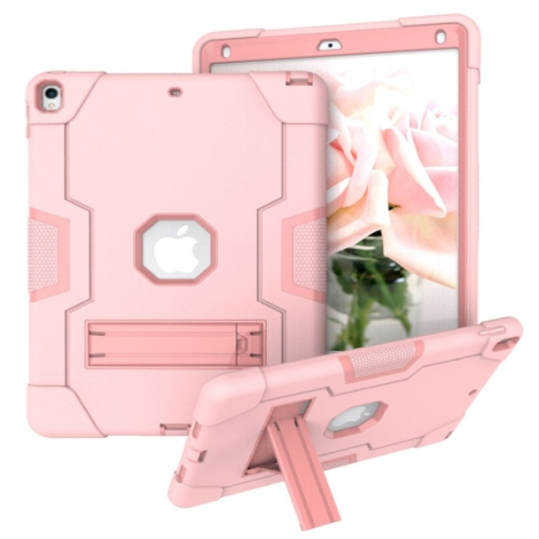 For iPad 10.5 Contrast Color Silicone + PC Combination Case with Holder(Rose Gold)