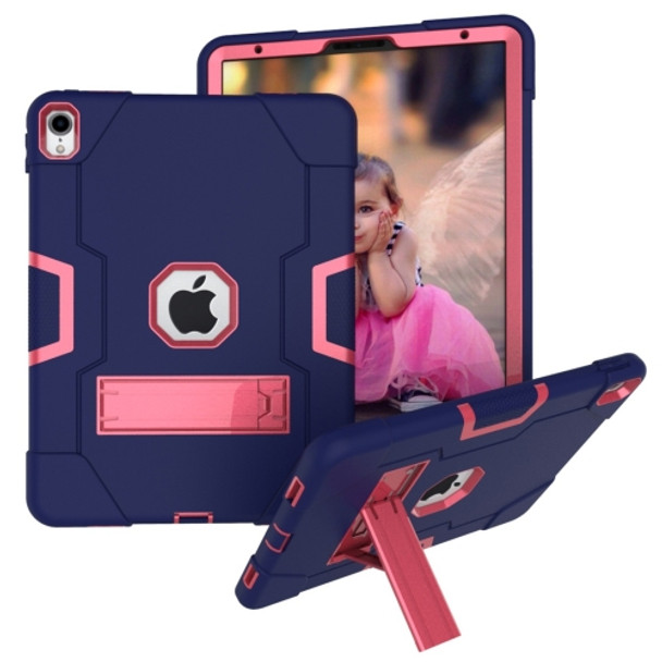 For iPad Pro 11 Contrast Color Silicone + PC Combination Case with Holder(Navy Blue + Rose Red)