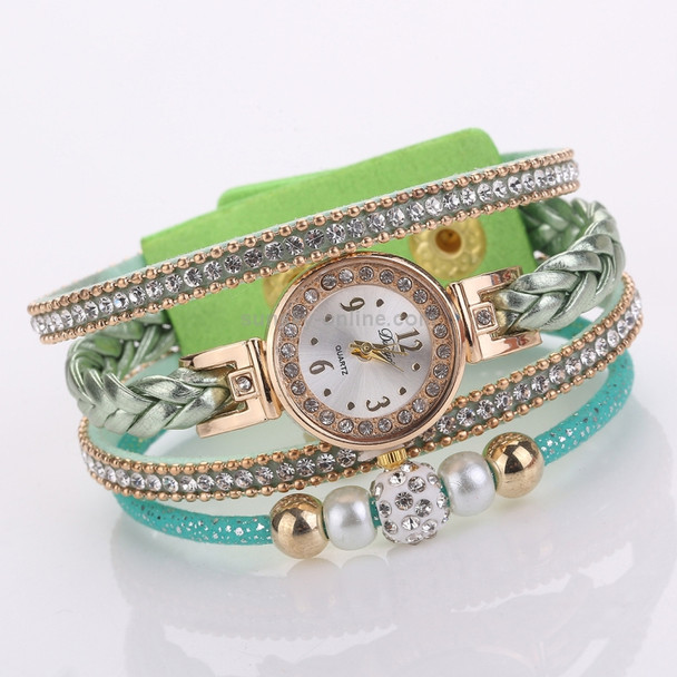 Duoya D249 Woven Twisted Pearls Round Analog Quartz Wrist Bracelet Watch for Ladies(Green)