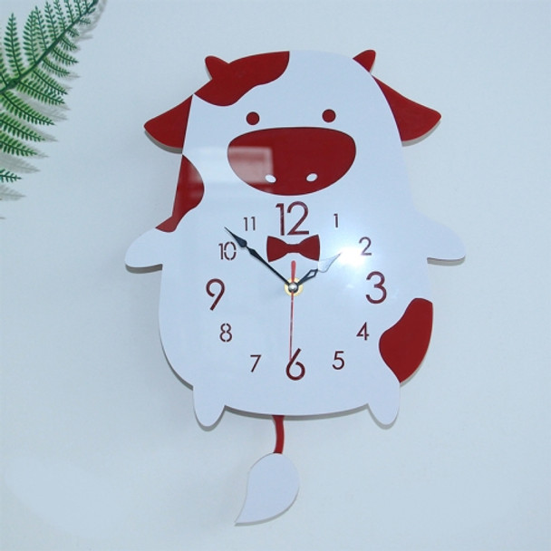 Creative Home Office Bedroom Decoration Cow Swing Acrylic Wall Clock (Red)