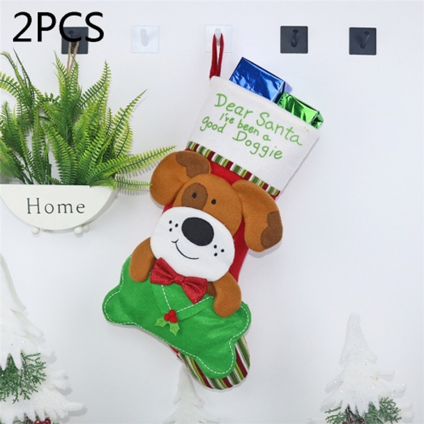 2 PCS CX20224 Dog Pattern Christmas Sock Gift Bag Christmas Tree Pendant Decoration