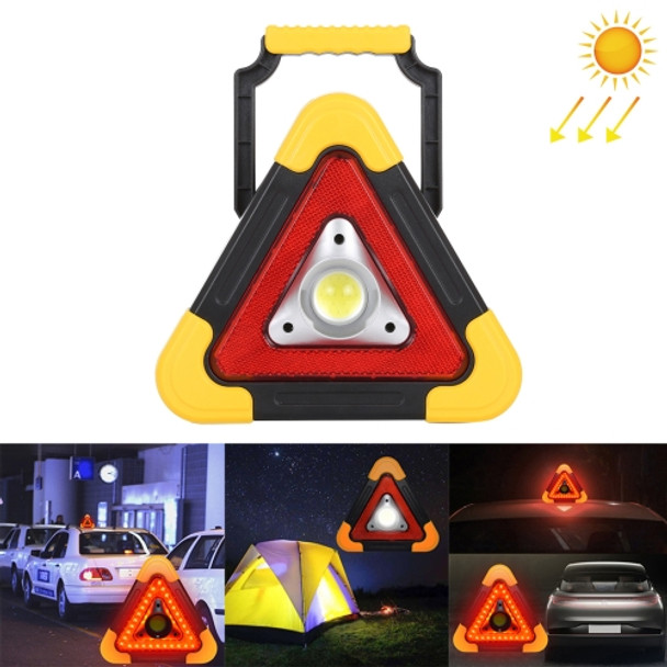 HB-6609 10W Multi-function Portable Triangle Shape Solar Powered COB LED Work Light, 500 LM Outdoor Emergency Warning Light with Holder & Solar Panel for Mountaineering, Mined Underground, Fishing, Repair(White Light)