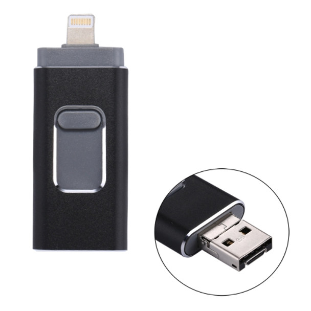 RQW-01B 3 in 1 USB 2.0 & 8 Pin & Micro USB 16GB Flash Drive, for iPhone & iPad & iPod & Most Android Smartphones & PC Computer(Black)