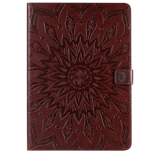 For iPad 10.2 / Pro 10.5 / Air 2019 Pressed Printing Sun Flower Pattern Horizontal Flip Leather Case with Holder & Card Slots & Wallet(Brown)