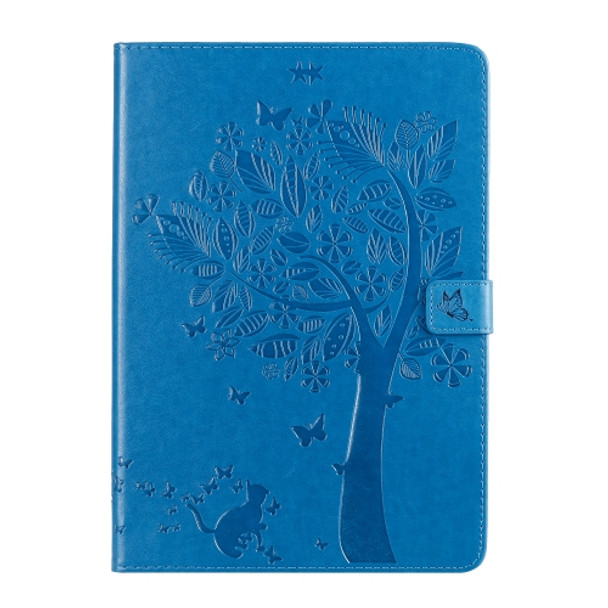 For iPad 10.2 / Pro 10.5 / Air 2019 Pressed Printing Cat and Tree Pattern Horizontal Flip Leather Case with Holder & Card Slots & Wallet(Blue)
