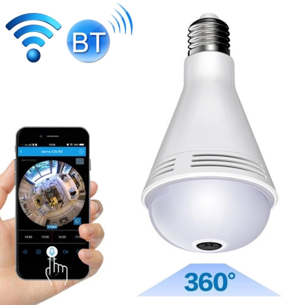 B2-Y 2.0 Million Pixels 360-degrees Panoramic Lighting Monitoring Dual-use Colorful Bluetooth WiFi Network HD Bulb Camera, Support Motion Detection & Two-way voice, Specification:Host+64G Card(White)