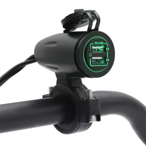 Motorcycle USB Charger with Waterproof  Cover Switch Control (Green Light)