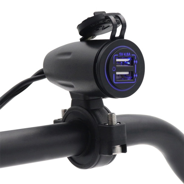 Motorcycle USB Charger with Waterproof  Cover Switch Control (Blue Light)