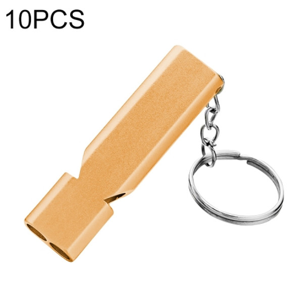 10 PCS MNL-006 Aluminum Alloy Double Tube High Frequency Whistle Children Outdoor Survival Whistle with Key Ring (Gold)