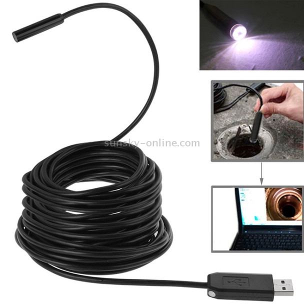 Waterproof USB Endoscope Inspection Camera with 6 LED, Length: 20m, Lens Diameter: 9mm(Black)