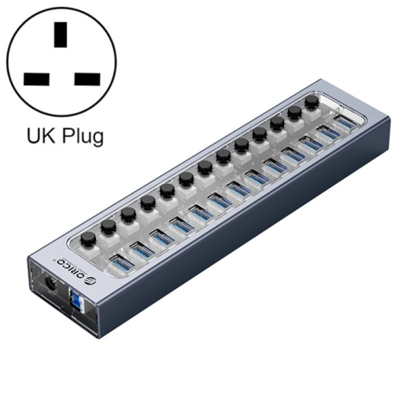 ORICO AT2U3-13AB-GY-BP 13 Ports USB 3.0 HUB with Individual Switches & Blue LED Indicator, UK Plug