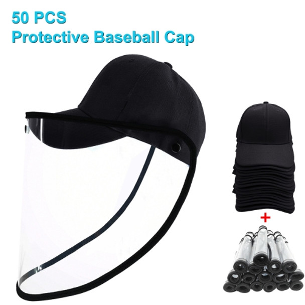 50 PCS Anti-Saliva Splash Anti-Spitting Anti-Fog Anti-Oil Protective Baseball Cap Mask Removable Face Shield(Black)