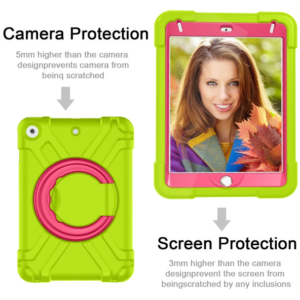 For iPad MINI 4/5 EVA + PC Flat Protective Shell with 360 ° Rotating Bracket(Grass Green+Rose Red)