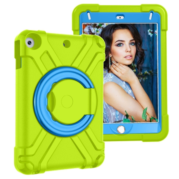 For iPad MINI 4/5 EVA + PC Flat Protective Shell with 360 ° Rotating Bracket(Grass Green+Blue)