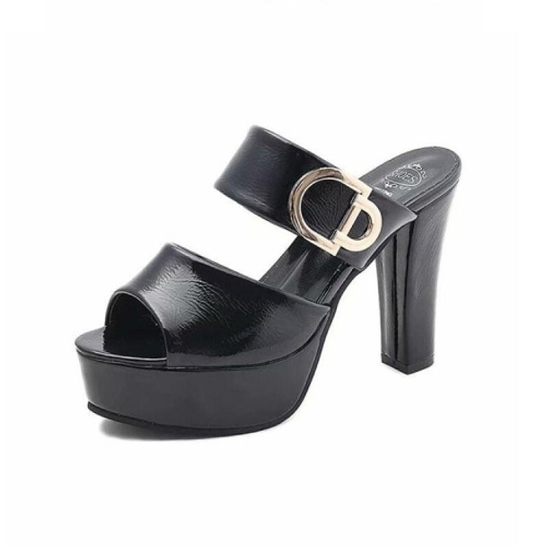 Women Fashion Open Toe Buckle Tie High Heels Shoes, Size:37(Black)
