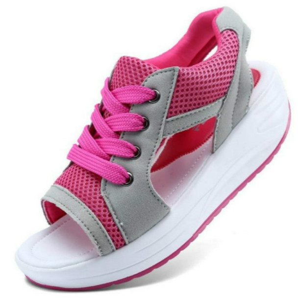 Fish Mouth Thick Bottom Increased Sports Leisure Mesh Shoes, Size:36(Pink)