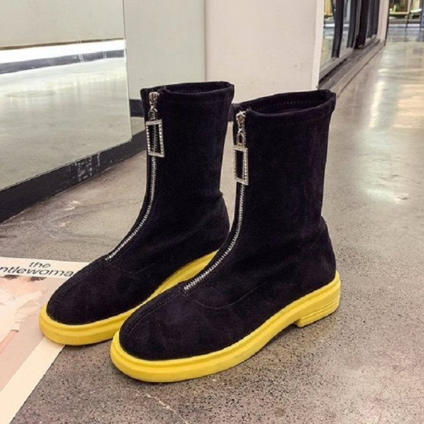 Suede Boots Middle Tube Zipper Candy Martin Boots, Size:36(Yellow Zipper)