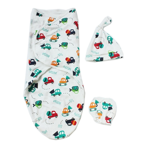 Spring  Summer Cotton Baby Infant Bags Towels Sleeping Bags Knitted Cloth Cap Set, Size:L (60x75 CM)(Car)