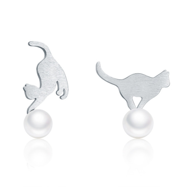 Small Animal Jewelry Sterling Silver Pearl S925 Meow Earrings