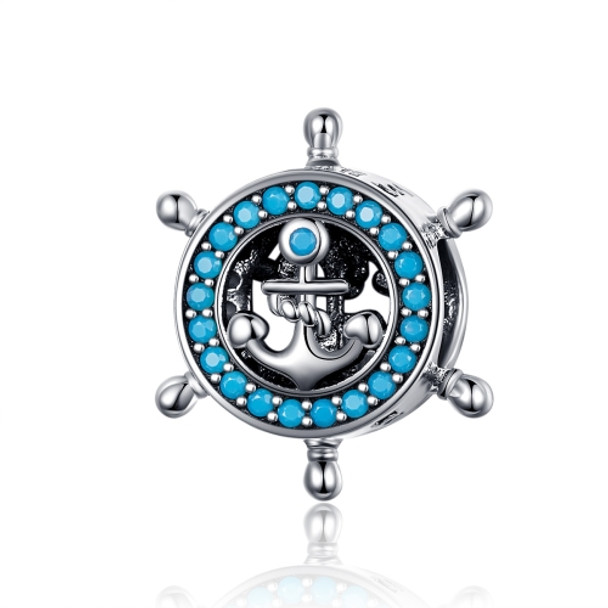 925 Sterling Silver Beaded Boat Rudder Blue Bead DIY Bracelet Jewelry Accessories
