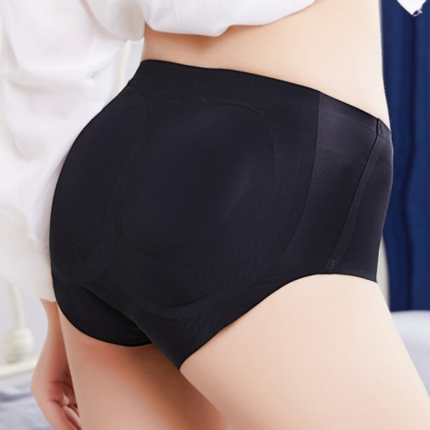 Ice Silk Ladies Underpants Beautiful Butt Pants Fake Butt Plus Sponge Cushion Underwear, Size: S(Black)