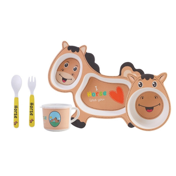 5-piece Cute Cartoon Bamboo Fiber Children Tableware Set(Pony)