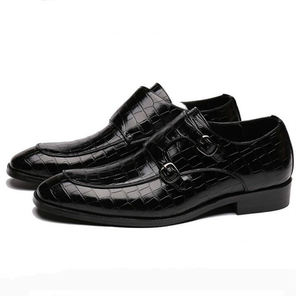 Crocodile Pattern Business Flat Bottom Leather Formal Shoes, Size:48(Black)