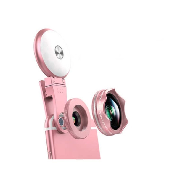 3 in 1 Wide Angle + Macro + Fill Light Mobile Phone SLR Camera Lens(Rose Gold)