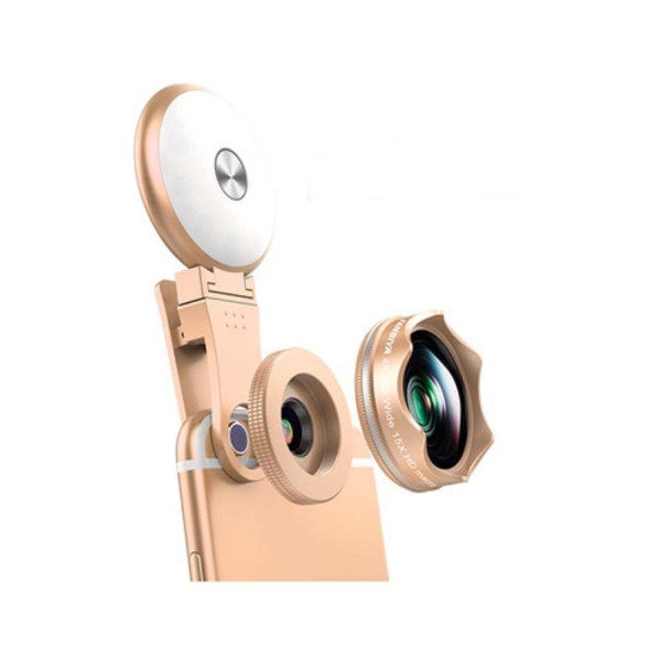 3 in 1 Wide Angle + Macro + Fill Light Mobile Phone SLR Camera Lens(Gold)