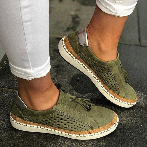Breathable Sneakers Women Flats, Size:37(Green)