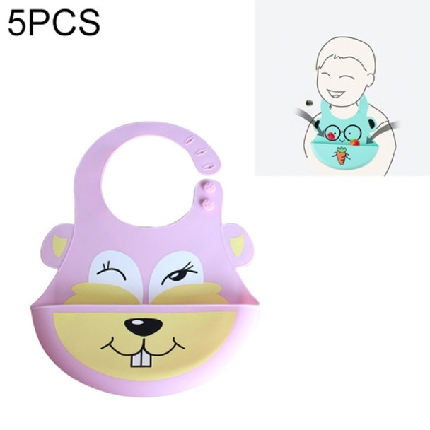 5 PCS Waterproof Baby Bib Children Silicone Feeding Bag, Colour:Pink Rabbit