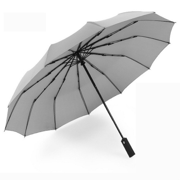 Extra Large Reinforced 12 Bone Automatic Double Folding Rain And Sunny Dual-use Umbrella Personality And Creativity(Gray)