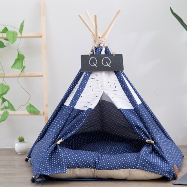 Cotton Canvas Pet Tent Cat and Dog Bed with Cushion, Specification: Medium 50×50×60cm(Navy Blue Dot)