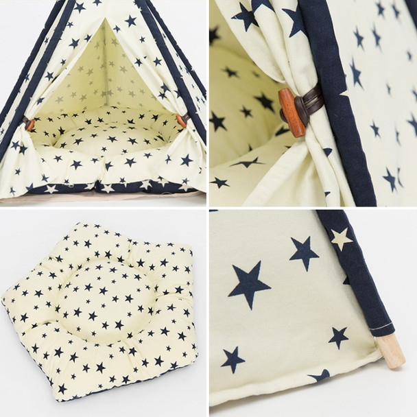 Cotton Canvas Pet Tent Cat and Dog Bed with Cushion, Specification: Small 40×40×50cm(Beige Navy Star)