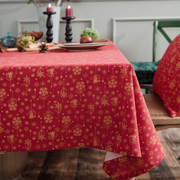 Linen Cotton Christmas Party Tablecloth Rectangle Bronzing Dinning Table Cover, Size:140x240cm(Red)