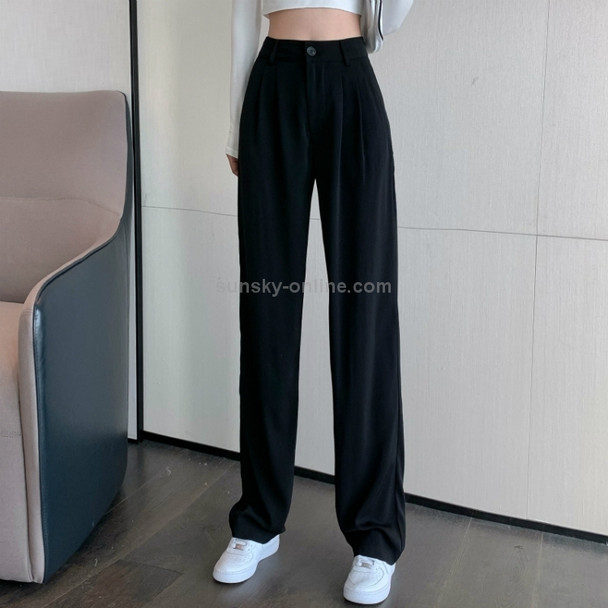 Suit Pants Casual Loose High Waist Black Slim Drape Wide Leg Mopping Pants Women, Size: L(Black)