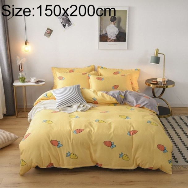 Simple Cotton Grinding Bed Four-Piece Duvet Cover Sheet Pillowcase, Size:150x200cm(Yellow)
