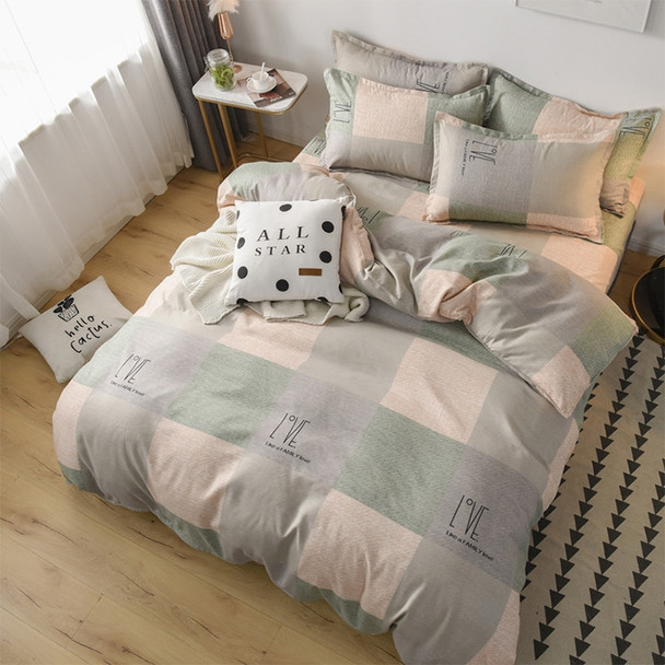 Simple Cotton Grinding Bed Four-Piece Duvet Cover Sheet Pillowcase, Size:150x200cm(Checkered Diary)