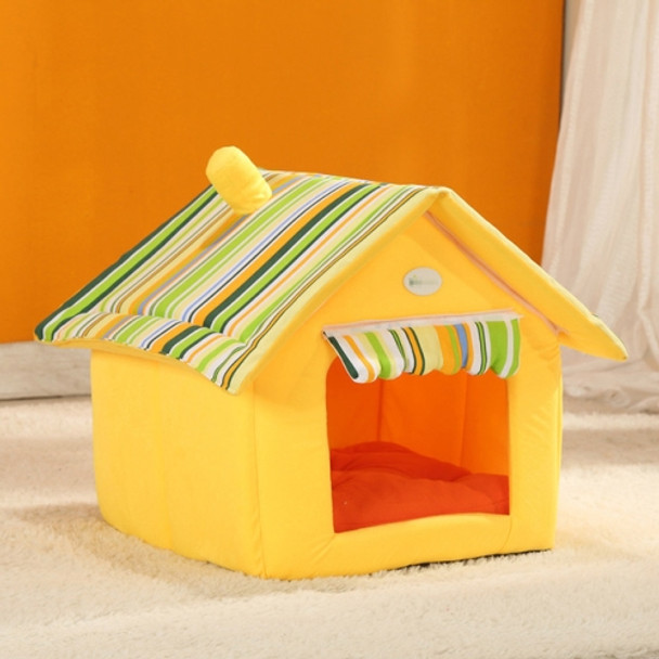 Removable Washable Dog House Warm Soft Home Shape Bed With Cushion for Dog Cat, Size:M (Yellow)