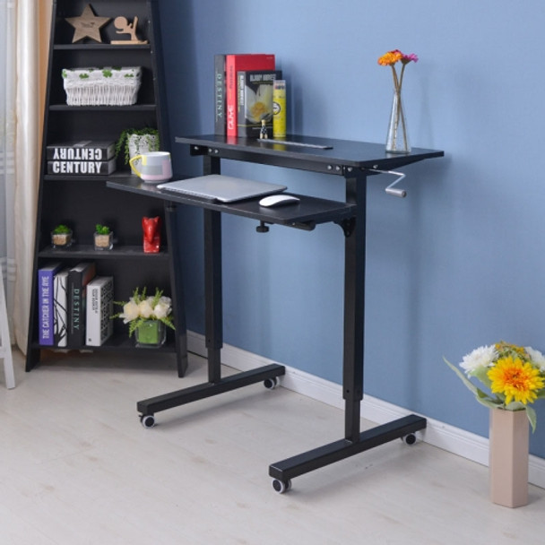Dual Desktop Hand-Cranked Lifting Stand Office Computer Desk, Style:Without Reinforcing Bar(Black Willow Wood)
