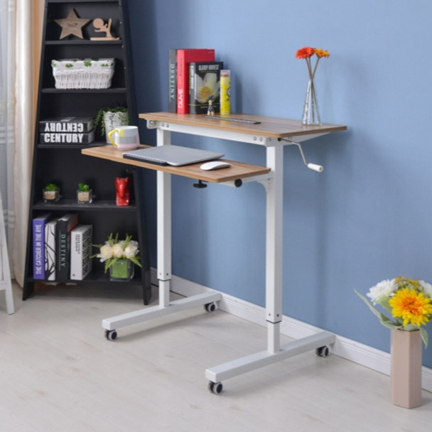 Dual Desktop Hand-Cranked Lifting Stand Office Computer Desk, Style:Without Reinforcing Bar(Ancient Oak)